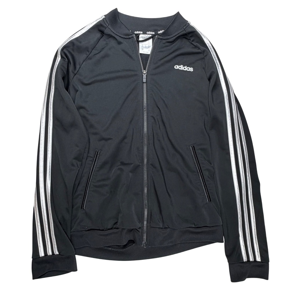 Adidas Essentials 3-Stripes Track Jacket Black Silver Womens Medium